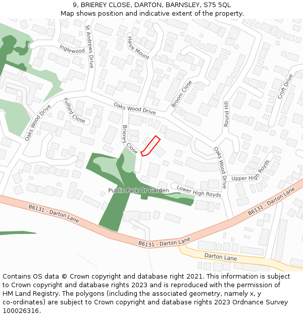 9, BRIEREY CLOSE, DARTON, BARNSLEY, S75 5QL: Location map and indicative extent of plot