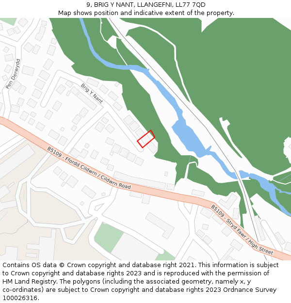 9, BRIG Y NANT, LLANGEFNI, LL77 7QD: Location map and indicative extent of plot