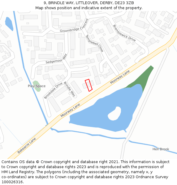 9, BRINDLE WAY, LITTLEOVER, DERBY, DE23 3ZB: Location map and indicative extent of plot