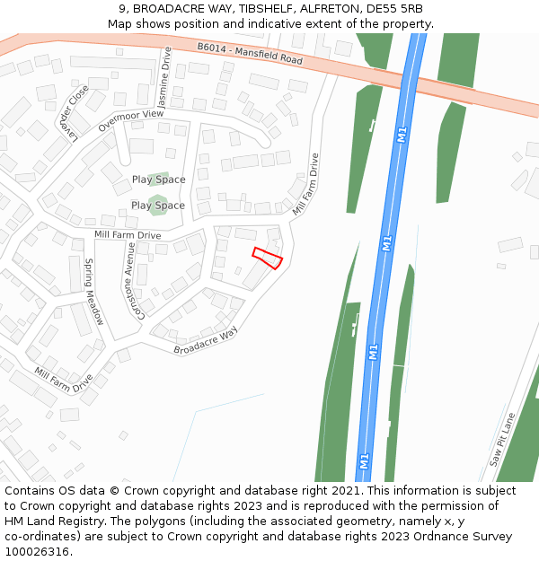 9, BROADACRE WAY, TIBSHELF, ALFRETON, DE55 5RB: Location map and indicative extent of plot