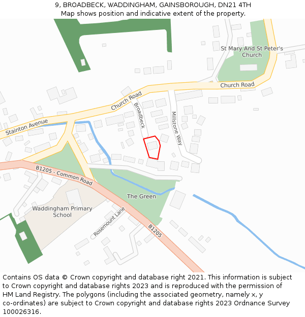 9, BROADBECK, WADDINGHAM, GAINSBOROUGH, DN21 4TH: Location map and indicative extent of plot