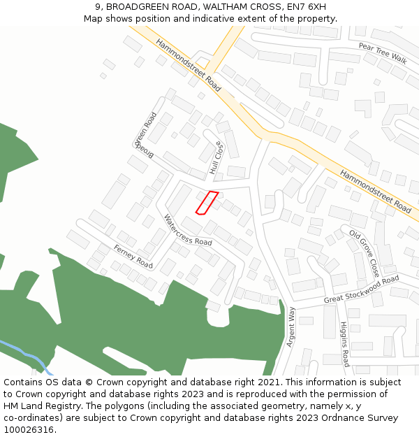 9, BROADGREEN ROAD, WALTHAM CROSS, EN7 6XH: Location map and indicative extent of plot