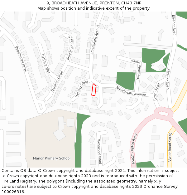 9, BROADHEATH AVENUE, PRENTON, CH43 7NP: Location map and indicative extent of plot