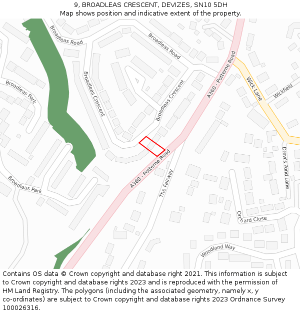 9, BROADLEAS CRESCENT, DEVIZES, SN10 5DH: Location map and indicative extent of plot