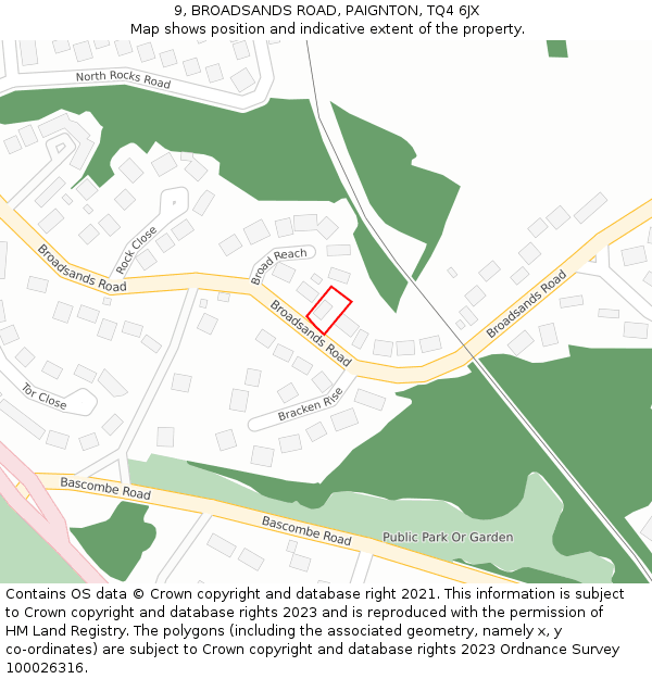 9, BROADSANDS ROAD, PAIGNTON, TQ4 6JX: Location map and indicative extent of plot