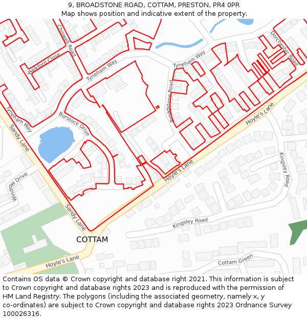 9, BROADSTONE ROAD, COTTAM, PRESTON, PR4 0PR: Location map and indicative extent of plot