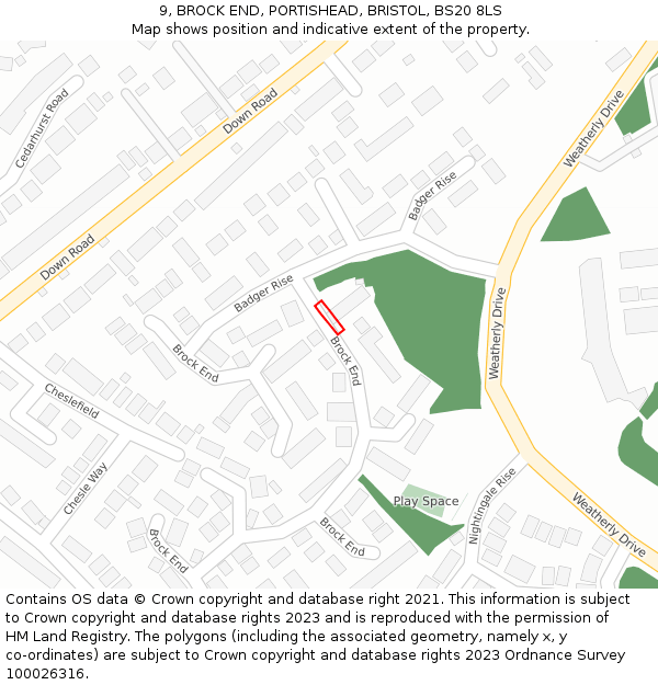 9, BROCK END, PORTISHEAD, BRISTOL, BS20 8LS: Location map and indicative extent of plot
