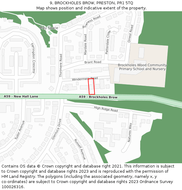 9, BROCKHOLES BROW, PRESTON, PR1 5TQ: Location map and indicative extent of plot