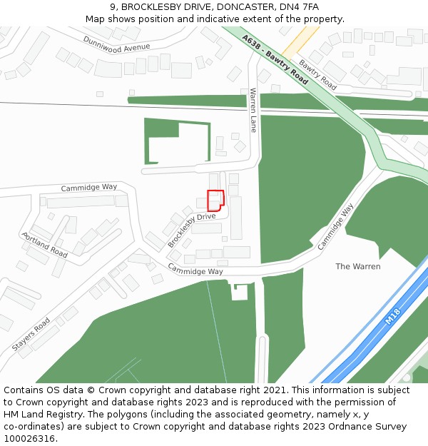 9, BROCKLESBY DRIVE, DONCASTER, DN4 7FA: Location map and indicative extent of plot