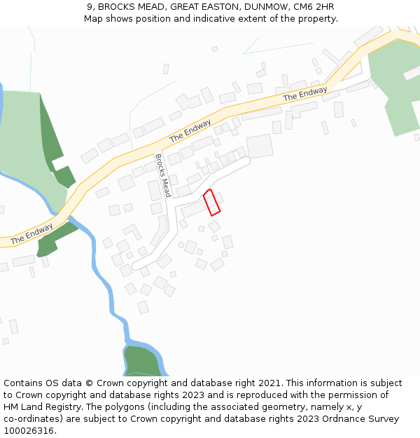 9, BROCKS MEAD, GREAT EASTON, DUNMOW, CM6 2HR: Location map and indicative extent of plot