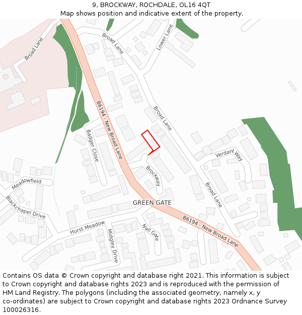 9, BROCKWAY, ROCHDALE, OL16 4QT: Location map and indicative extent of plot