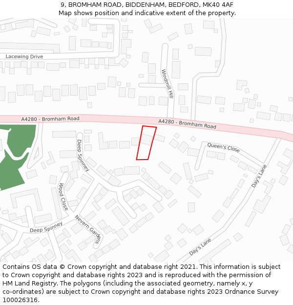 9, BROMHAM ROAD, BIDDENHAM, BEDFORD, MK40 4AF: Location map and indicative extent of plot