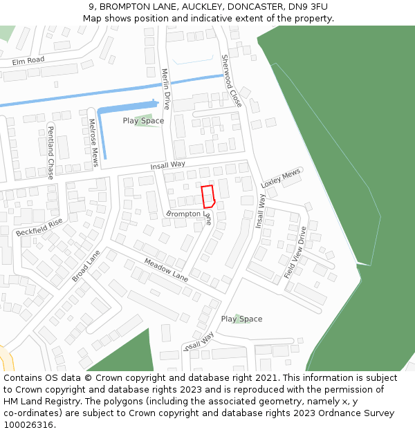 9, BROMPTON LANE, AUCKLEY, DONCASTER, DN9 3FU: Location map and indicative extent of plot