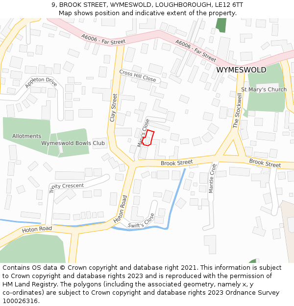 9, BROOK STREET, WYMESWOLD, LOUGHBOROUGH, LE12 6TT: Location map and indicative extent of plot