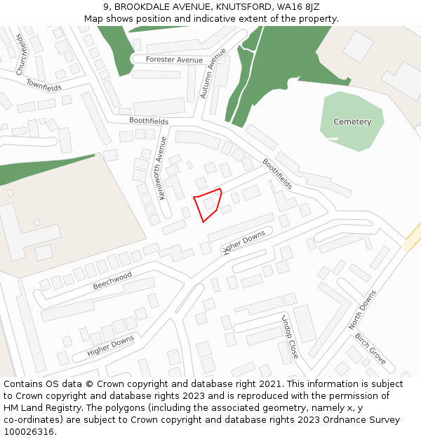 9, BROOKDALE AVENUE, KNUTSFORD, WA16 8JZ: Location map and indicative extent of plot