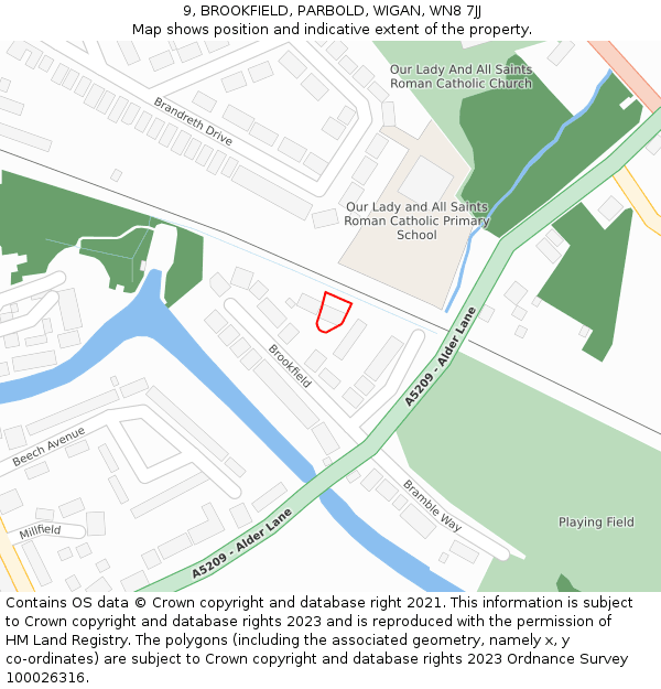 9, BROOKFIELD, PARBOLD, WIGAN, WN8 7JJ: Location map and indicative extent of plot