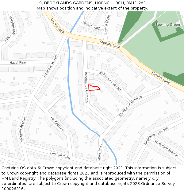 9, BROOKLANDS GARDENS, HORNCHURCH, RM11 2AF: Location map and indicative extent of plot