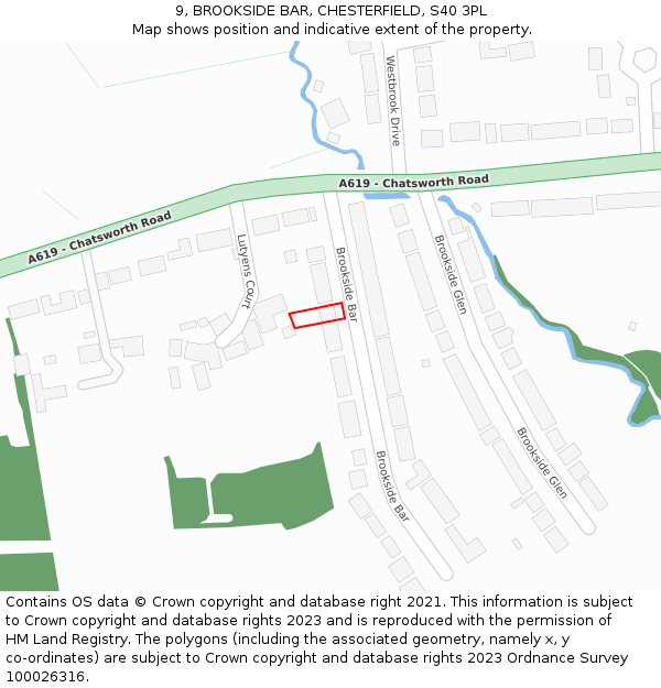 9, BROOKSIDE BAR, CHESTERFIELD, S40 3PL: Location map and indicative extent of plot