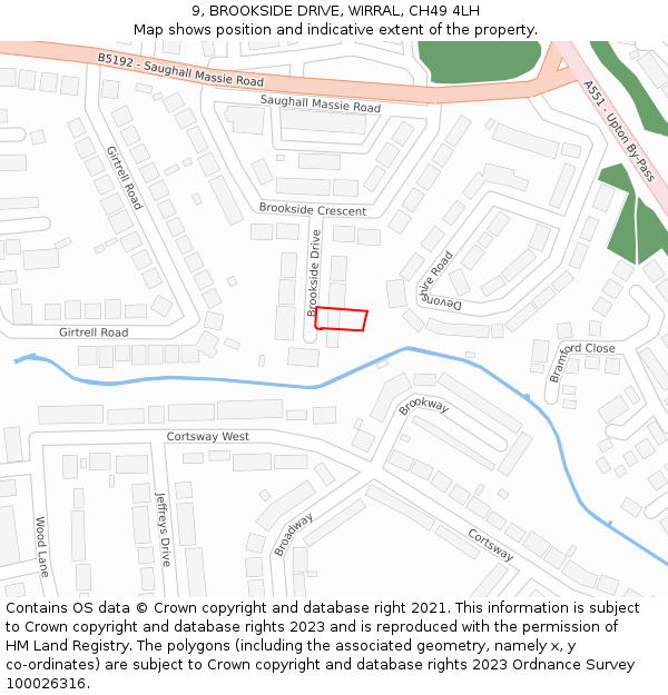 9, BROOKSIDE DRIVE, WIRRAL, CH49 4LH: Location map and indicative extent of plot