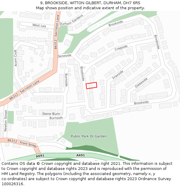 9, BROOKSIDE, WITTON GILBERT, DURHAM, DH7 6RS: Location map and indicative extent of plot