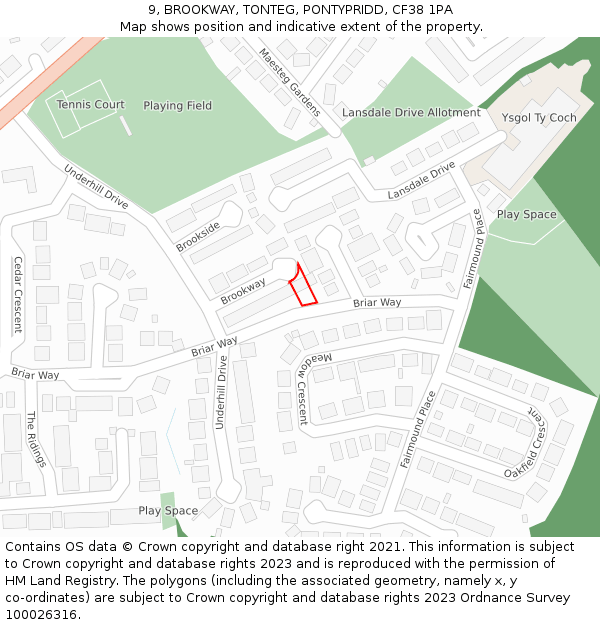 9, BROOKWAY, TONTEG, PONTYPRIDD, CF38 1PA: Location map and indicative extent of plot