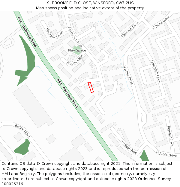 9, BROOMFIELD CLOSE, WINSFORD, CW7 2US: Location map and indicative extent of plot