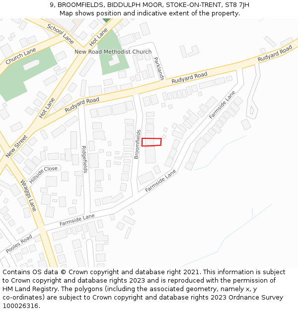 9, BROOMFIELDS, BIDDULPH MOOR, STOKE-ON-TRENT, ST8 7JH: Location map and indicative extent of plot