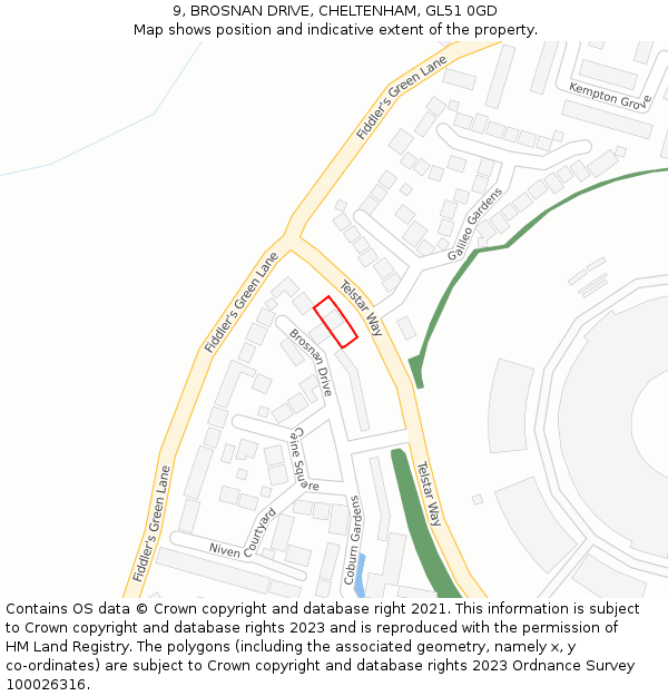 9, BROSNAN DRIVE, CHELTENHAM, GL51 0GD: Location map and indicative extent of plot