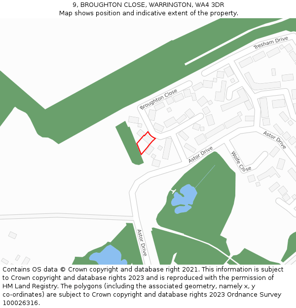 9, BROUGHTON CLOSE, WARRINGTON, WA4 3DR: Location map and indicative extent of plot