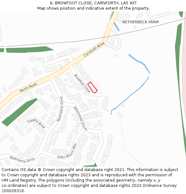 9, BROWFOOT CLOSE, CARNFORTH, LA5 9XT: Location map and indicative extent of plot