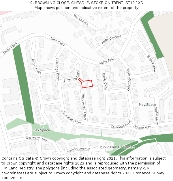 9, BROWNING CLOSE, CHEADLE, STOKE-ON-TRENT, ST10 1XD: Location map and indicative extent of plot