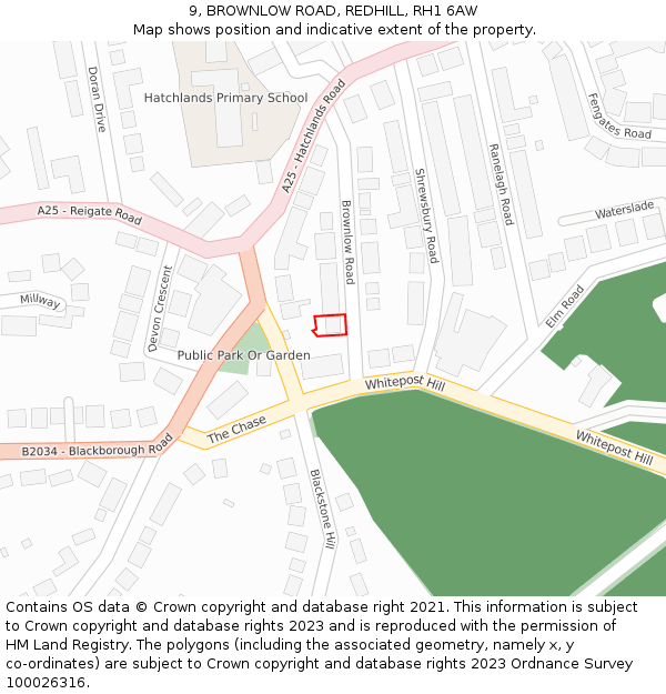 9, BROWNLOW ROAD, REDHILL, RH1 6AW: Location map and indicative extent of plot