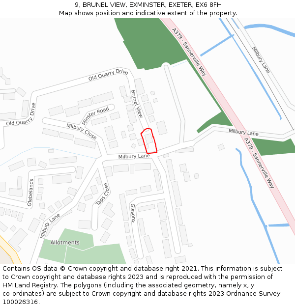 9, BRUNEL VIEW, EXMINSTER, EXETER, EX6 8FH: Location map and indicative extent of plot