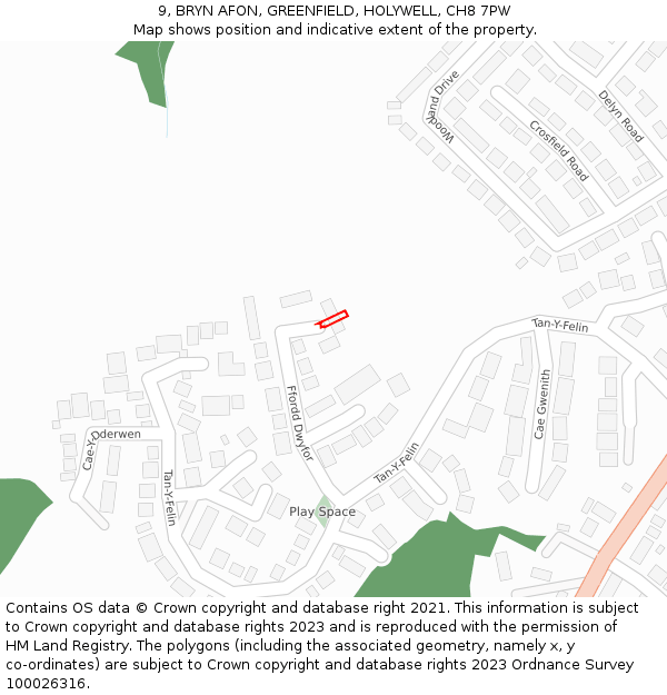 9, BRYN AFON, GREENFIELD, HOLYWELL, CH8 7PW: Location map and indicative extent of plot