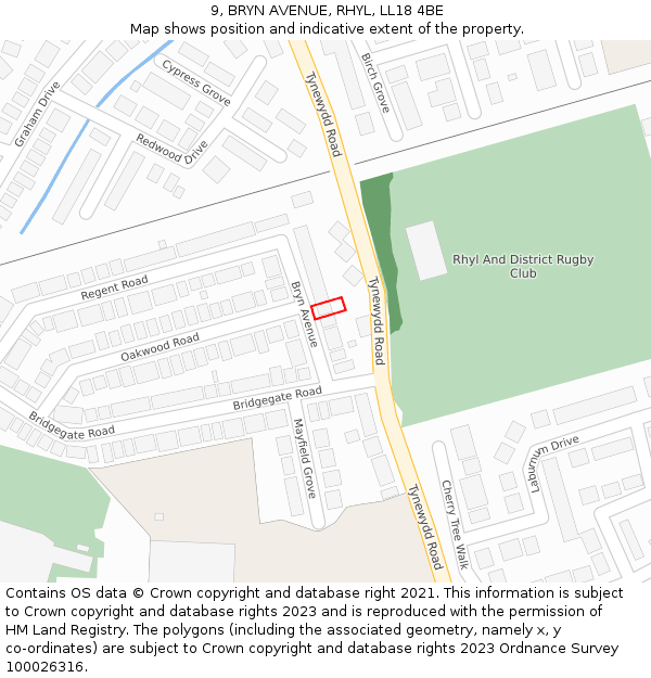 9, BRYN AVENUE, RHYL, LL18 4BE: Location map and indicative extent of plot