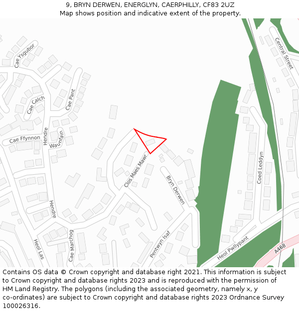 9, BRYN DERWEN, ENERGLYN, CAERPHILLY, CF83 2UZ: Location map and indicative extent of plot