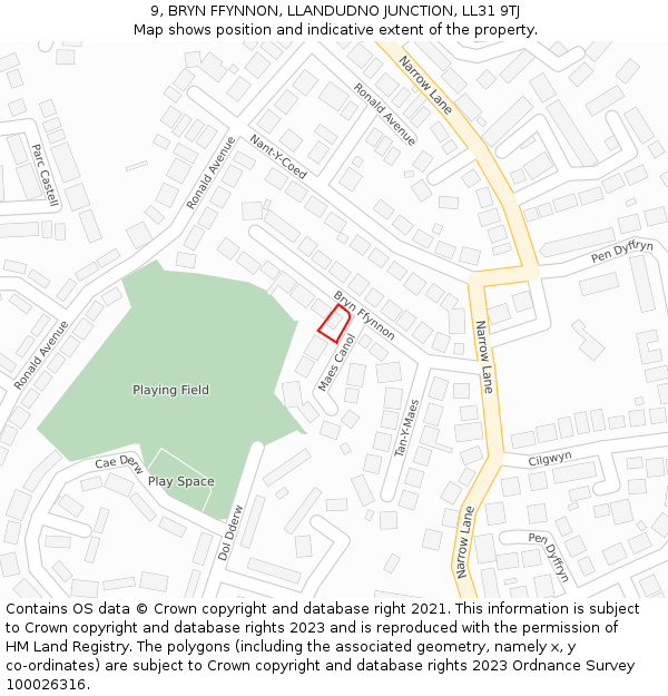 9, BRYN FFYNNON, LLANDUDNO JUNCTION, LL31 9TJ: Location map and indicative extent of plot