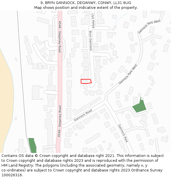 9, BRYN GANNOCK, DEGANWY, CONWY, LL31 9UG: Location map and indicative extent of plot