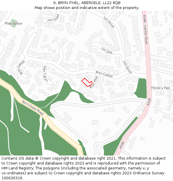 9, BRYN ITHEL, ABERGELE, LL22 8QB: Location map and indicative extent of plot