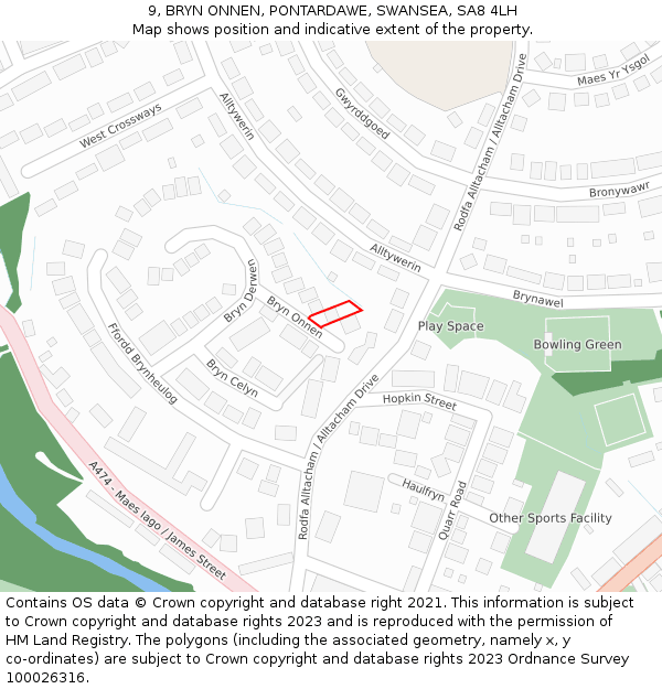 9, BRYN ONNEN, PONTARDAWE, SWANSEA, SA8 4LH: Location map and indicative extent of plot