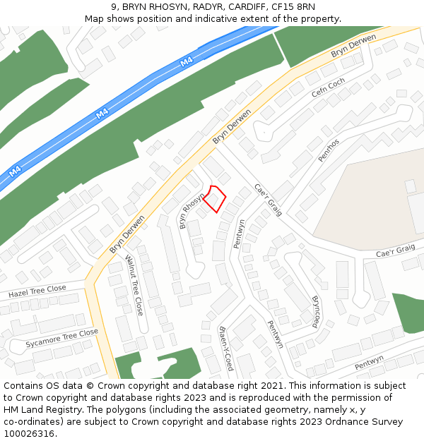 9, BRYN RHOSYN, RADYR, CARDIFF, CF15 8RN: Location map and indicative extent of plot