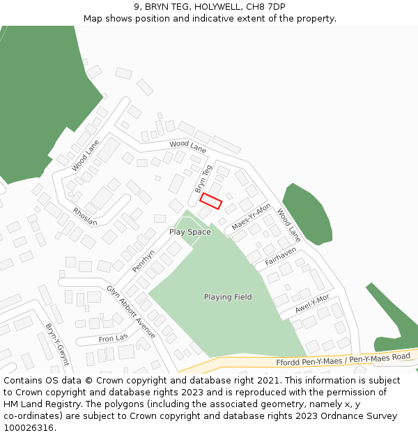 9, BRYN TEG, HOLYWELL, CH8 7DP: Location map and indicative extent of plot