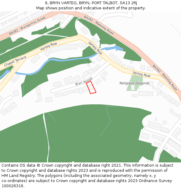 9, BRYN VARTEG, BRYN, PORT TALBOT, SA13 2RJ: Location map and indicative extent of plot