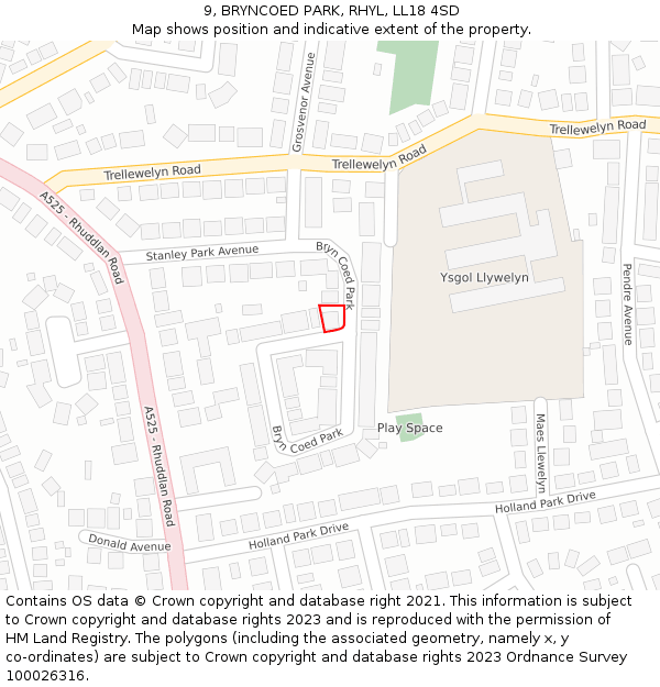 9, BRYNCOED PARK, RHYL, LL18 4SD: Location map and indicative extent of plot