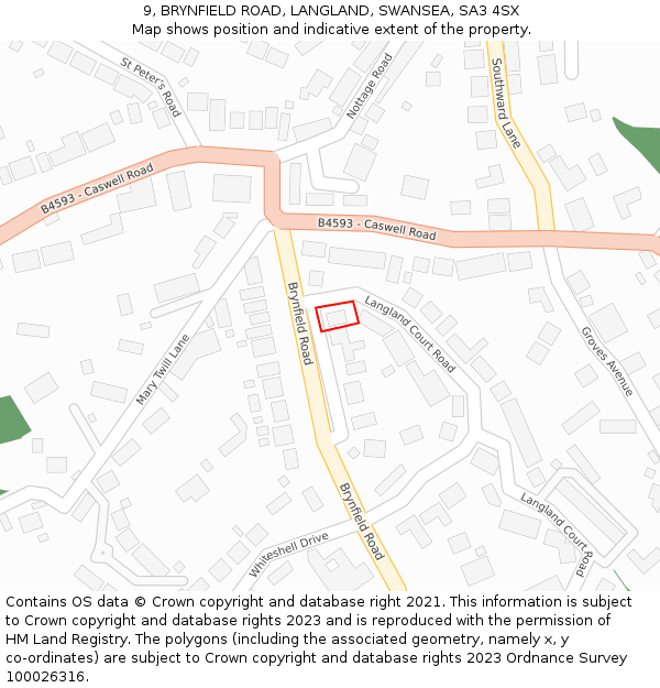 9, BRYNFIELD ROAD, LANGLAND, SWANSEA, SA3 4SX: Location map and indicative extent of plot