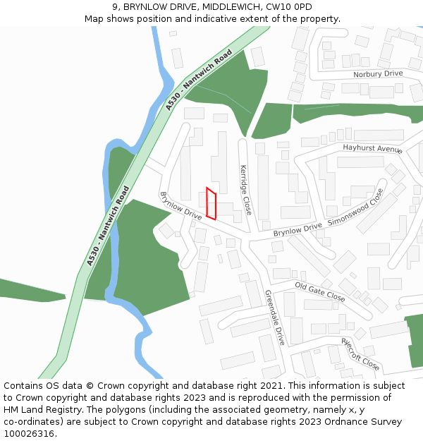 9, BRYNLOW DRIVE, MIDDLEWICH, CW10 0PD: Location map and indicative extent of plot