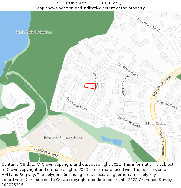 9, BRYONY WAY, TELFORD, TF2 9QU: Location map and indicative extent of plot