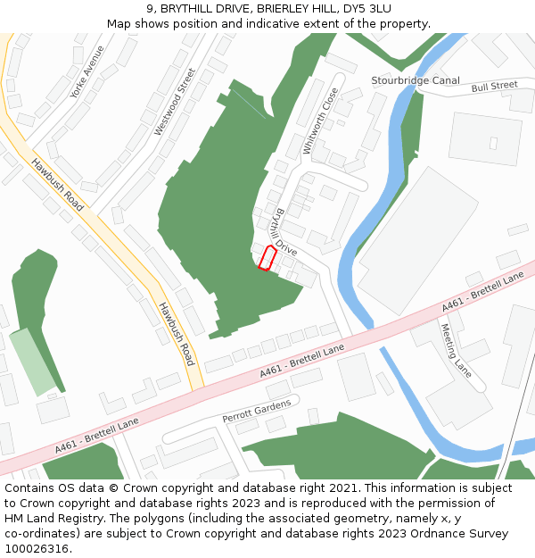 9, BRYTHILL DRIVE, BRIERLEY HILL, DY5 3LU: Location map and indicative extent of plot