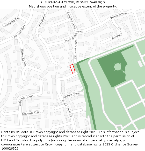 9, BUCHANAN CLOSE, WIDNES, WA8 9QD: Location map and indicative extent of plot