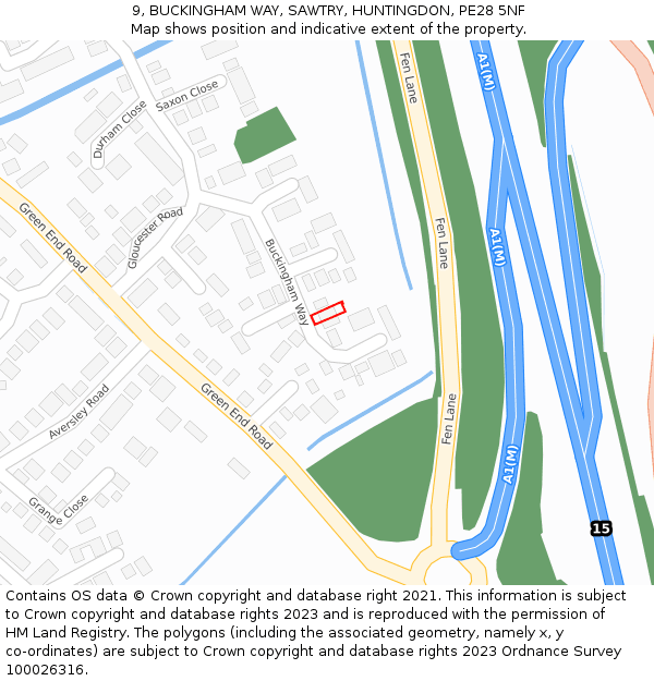 9, BUCKINGHAM WAY, SAWTRY, HUNTINGDON, PE28 5NF: Location map and indicative extent of plot